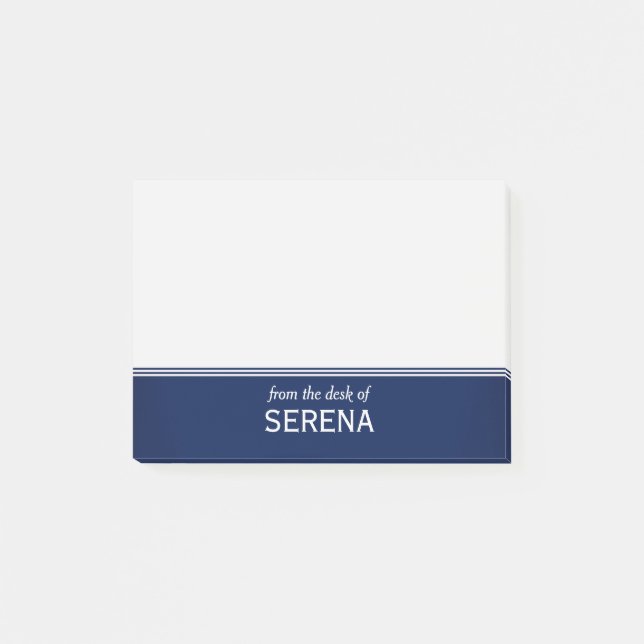 Modernes Marine-Blau personalisiertes 4" x 3" Post-it Klebezettel (Vorderseite)