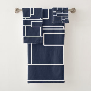 Modernes Marine-Blau-u. weißesabstraktes Badhandtuch Set