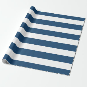Modernes Marine-Blau-weißes Streifen-Muster Geschenkpapier