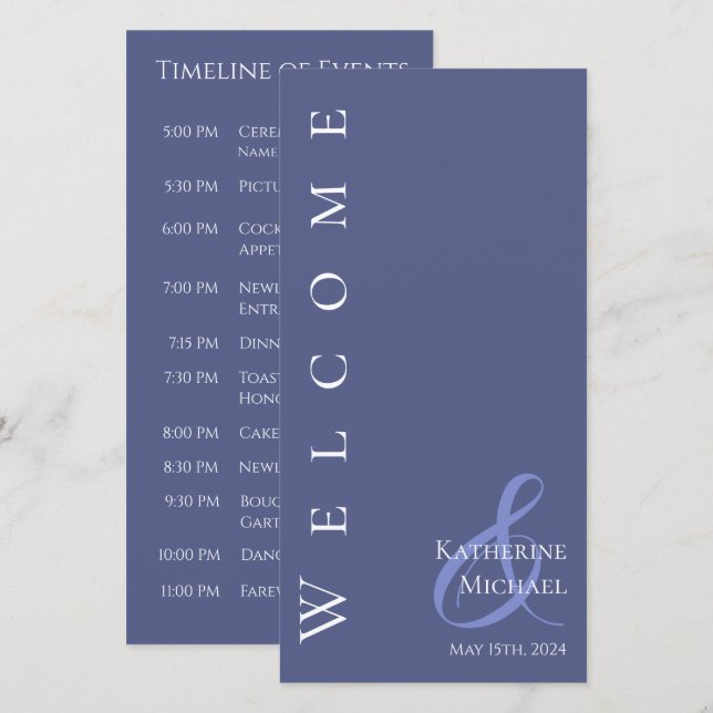 Modernes Marlin Blue and White Wedding Programm- (Vorne/Hinten)