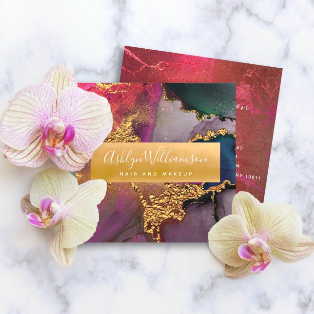 Modernes Marmor Aquarellgold lila rosa Blau Quadratische Visitenkarte (Von Creator hochgeladen)