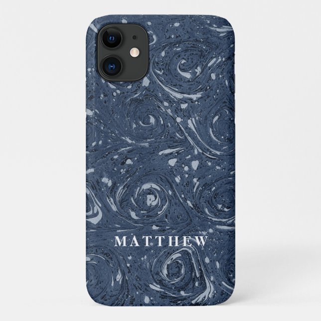 Modernes Marmormuster Navy Blauer Minimal einfach Case-Mate iPhone Hülle (Rückseite)