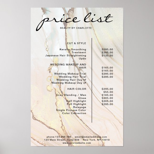 Modernes Marmorpreisliste-Poster Poster (Vorne)