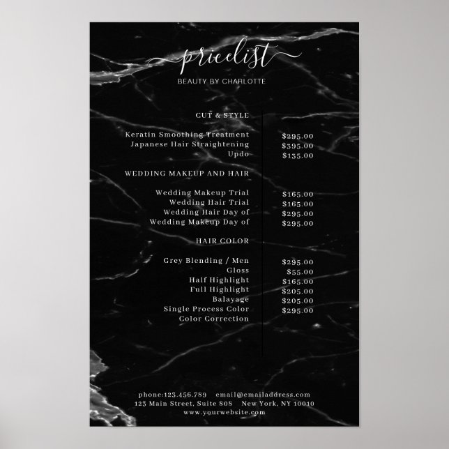 Modernes Marmorpreisliste-Poster Poster (Vorne)