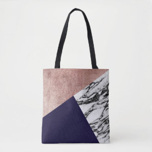 Modernes MarmorRosen-Gold-und Marine-Blau Tricut Tasche