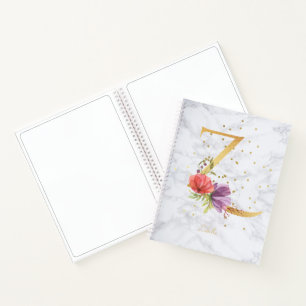 Modernes Marmorwasser Golden Monogram Letter Z Notizbuch
