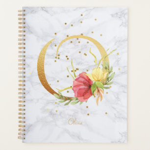 Modernes Marmorwasser Goldenes Monogramm Letter O Planer