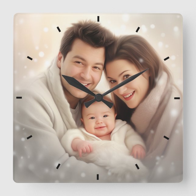 Modernes, maßgeschneidertes Foto Personalisiert Quadratische Wanduhr (Vorderseite)
