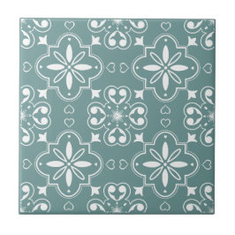 Modernes mediterranes Aquamarin-grünes Weiß-Muster Fliese
