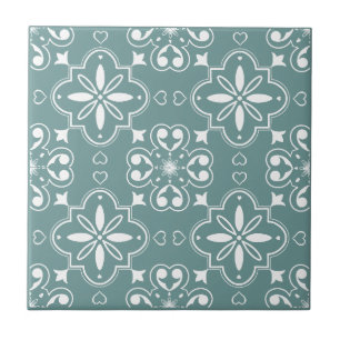 Modernes mediterranes Aquamarin-grünes Weiß-Muster Fliese