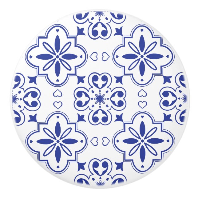 Modernes mediterranes blaues weißes, nahtloses Mus Keramikknauf (Vorderseite)