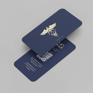 Modernes medizinisches Caduceus Monogramm dunkelbl Visitenkarte