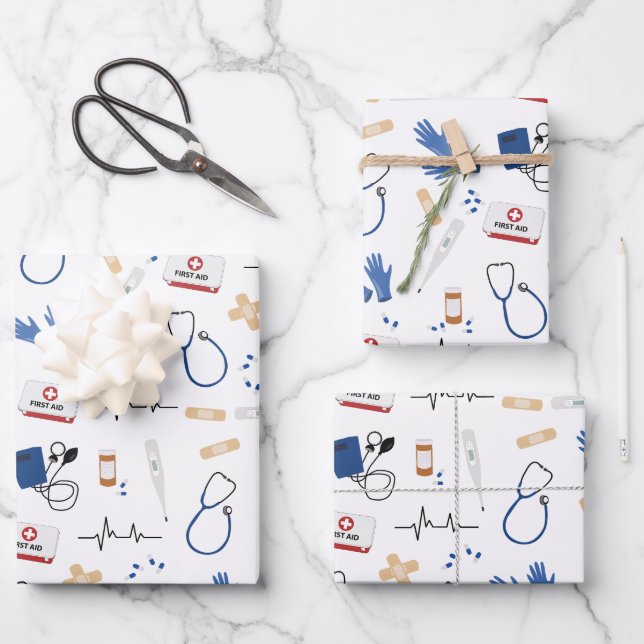 Modernes medizinisches Krankenpflegemuster Geschenkpapier Set (Vorderseite)