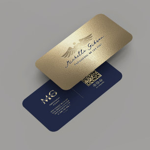 Modernes medizinisches Monogramm Caduceus Blue Gol Visitenkarte