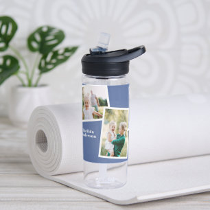 Modernes Mehrfamiliengeschenk in blauer Foto Trinkflasche