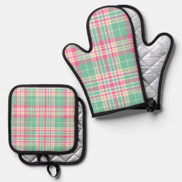 Modernes mehrfarbiges Kariert Ofenhandschuh & Topflappen-Set