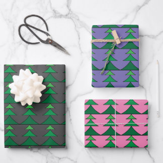 Modernes mehrfarbiges X-mas Baummuster Geschenkpapier Set