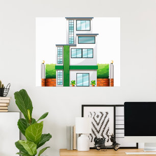 Modernes mehrstöckiges Haus zeitgenössisches Zuhau Poster