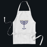 Modernes Menorah Blue Gold Flat Design Schürze<br><div class="desc">Moderne Menorah Blue Gold Flat Design Schürze. In Exodus 25:31 heißt es: "Und du sollst einen Kerzenhalter aus reinem Gold machen: aus geschlagenem Werk wird der Kerzenhalter gemacht werden: sein Schacht und seine Äste, seine Schüsseln, seine Strips und seine Blume werden gleich sein." Dieses Design ist ein lineares, modernes, minimalistisches,...</div>