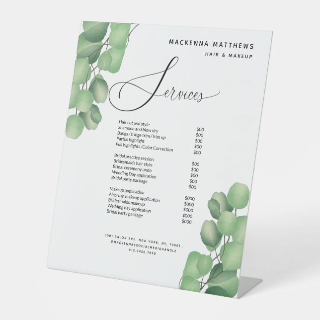 Modernes Menü im Bereich Foliage Greenery Hair Sty Sockelschild (Vorderseite)