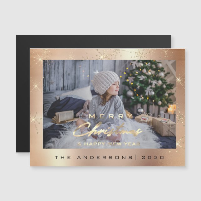 Modernes Merliday Foto Gold Spark Rose Funkelnd Magneteinladung (Vorne/Hinten)