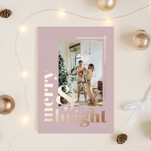 Modernes Merry & Bright Foto Dusty Rose Weihnachte Folien Feiertagskarte