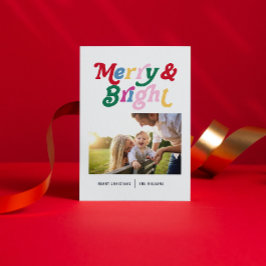 Modernes Merry & Bright Foto Retro Feiertagspostkarte