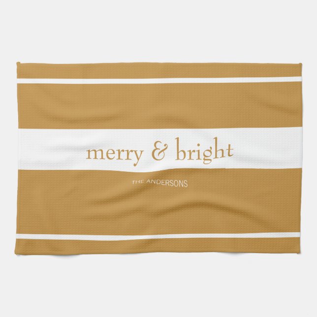 Modernes Merry & Bright Holiday Gold Geschirrtuch (Horizontal)