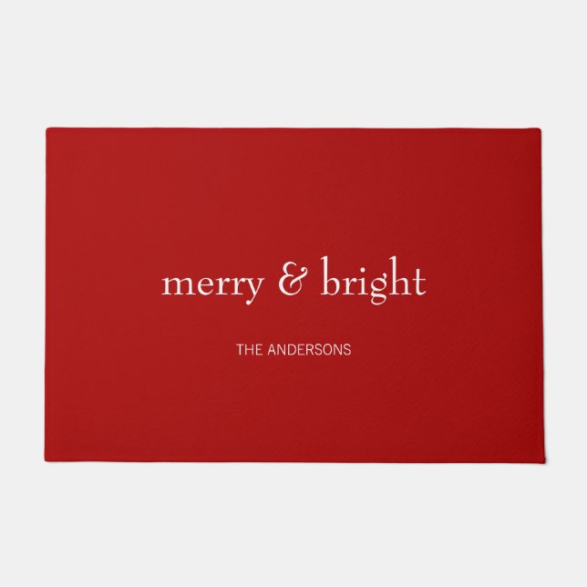 Modernes Merry & Bright Holiday Red Fußmatte (Vorderseite)
