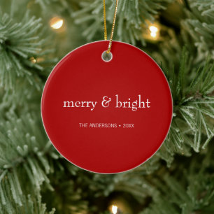 Modernes Merry & Bright Red Christmas Holiday Foto Keramik Ornament