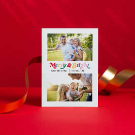 Modernes Merry & Bright Retro 2 Foto Feiertagspostkarte