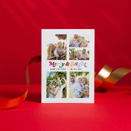 Modernes Merry & Bright Retro 5 Foto Feiertagspostkarte