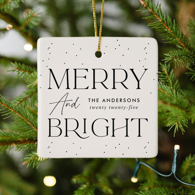 Modernes Merry-und Bright-Cream-Foto Keramikornament (Von Creator hochgeladen)