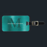 Modernes, metallisch gebürstetes Aquamarines Monog Gepäckanhänger<br><div class="desc">Moderner,  gegossener,  metallischer,  Aquamariner Monogramm-Gepäckträger</div>