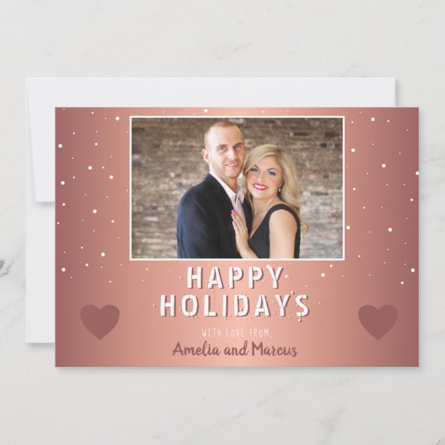 Modernes Metallisches Herz Snowflake Foto Weihnach (Vorderseite)