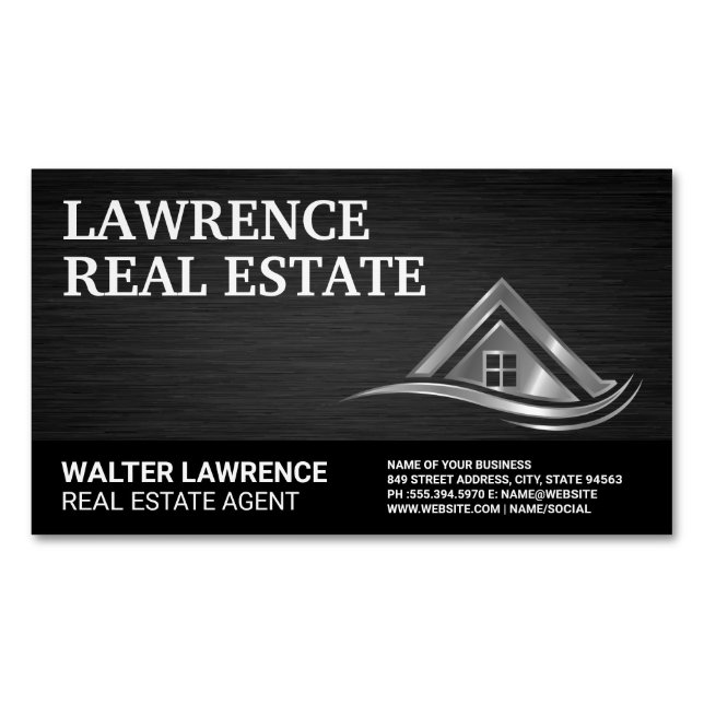 Modernes Metallisches Real-Anwesen-Logo Magnetische Visitenkarte (Vorderseite)