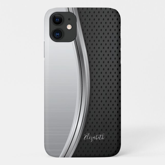 Modernes metallisches Silberschwarz Case-Mate iPhone Hülle (Rückseite)