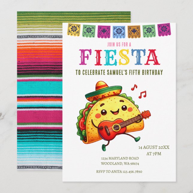 Modernes mexikanisches Fiesta zum Geburtstag Einladung (Vorne/Hinten)