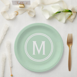 Modernes Mini Green Custom Round Gerahmt Monogram Pappteller