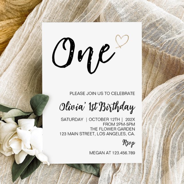 Modernes Minimal 1. Geburtstag Foto Einladung (Von Creator hochgeladen)