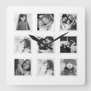 Modernes Minimal 9 Grid Matboard Black & White Fot Quadratische Wanduhr