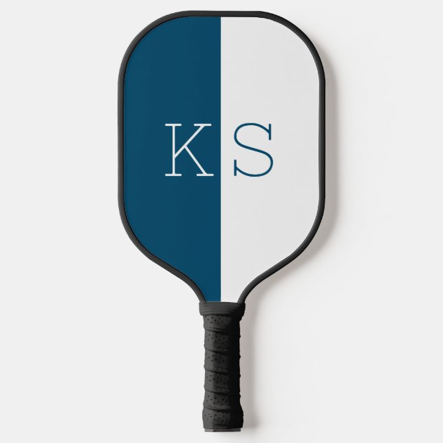 Modernes Minimal Aquamarin-Blau-Weiß-Monogramm Pickleball Schläger (Vorderseite)