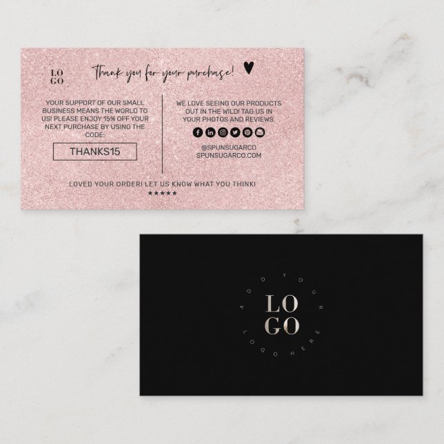 Modernes Minimal Blush Glitzer Business Vielen Dan Visitenkarte (Vorne/Hinten)