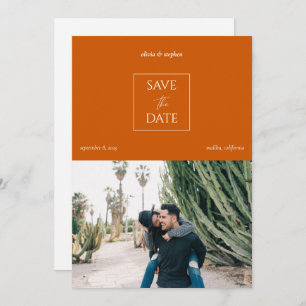 Modernes Minimal Burnt Orange Typografy Foto Save The Date
