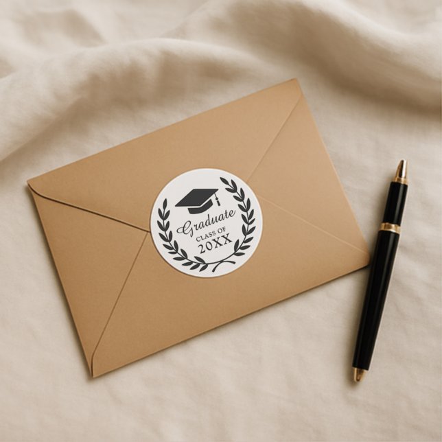 Modernes Minimal Class Jahr Laurel Wreath Grad Par Runder Aufkleber (Von Creator hochgeladen)