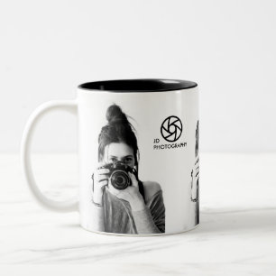 Modernes Minimal-Clean 3-Fotos Foto & Logo Zweifarbige Tasse
