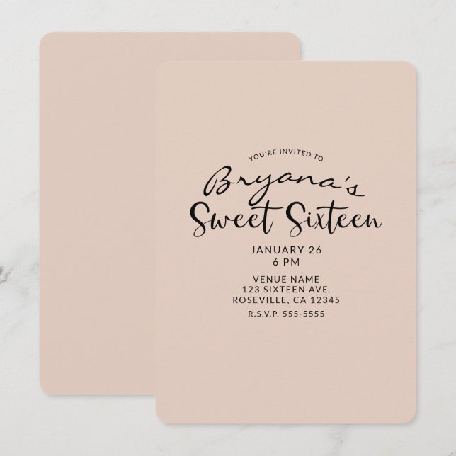 Modernes Minimal der Farbe Sweet 16 16 Party Einladung (Vorne/Hinten)