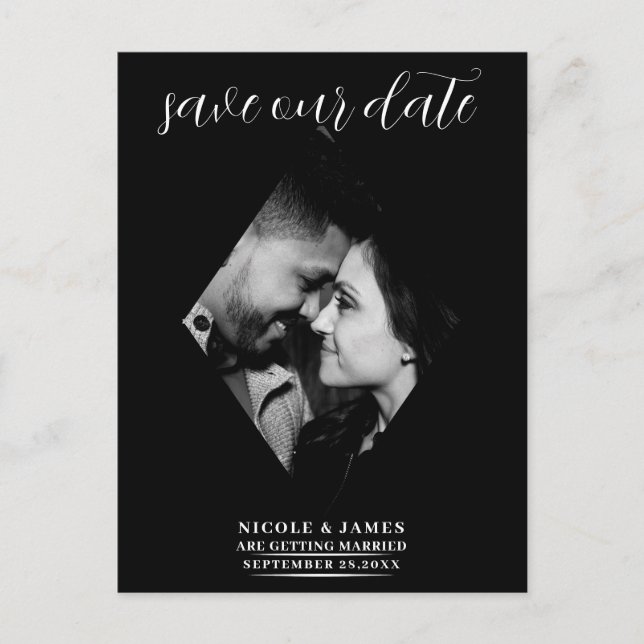 Modernes Minimal-Diamant-Foto-Hochzeit rettet das  Ankündigungspostkarte (Vorderseite)