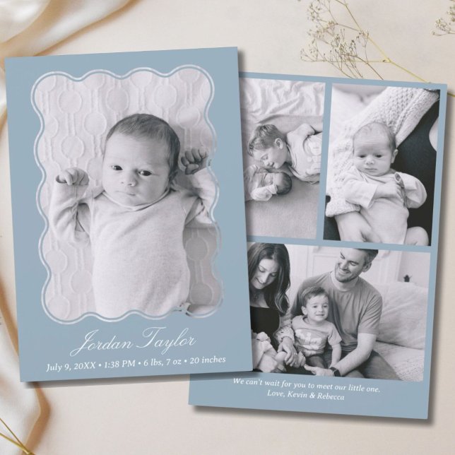 Modernes Minimal Dusty Blue Neugeborene Geburt Ankündigung (Modern Minimal Dusty Blue Newborn Baby Birth Announcement)