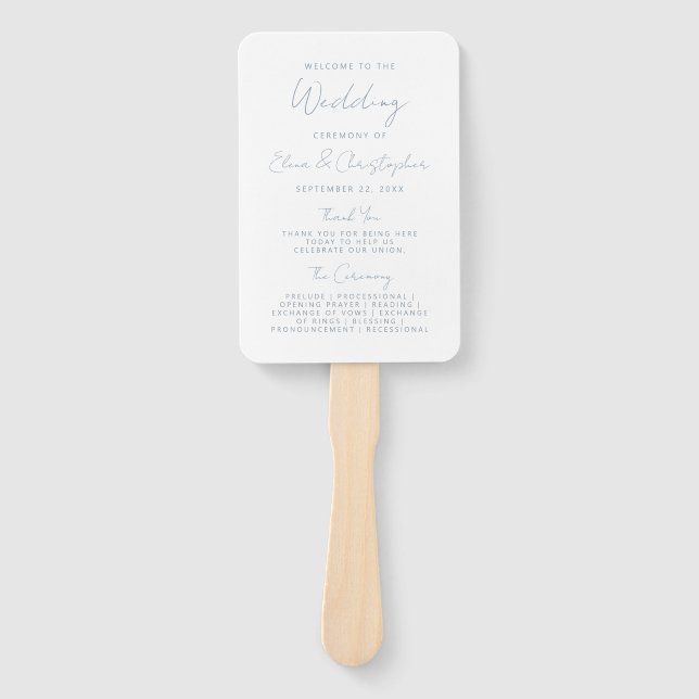 Modernes Minimal Dusty Blue Script Wedding Program Fächer (Vorderseite)